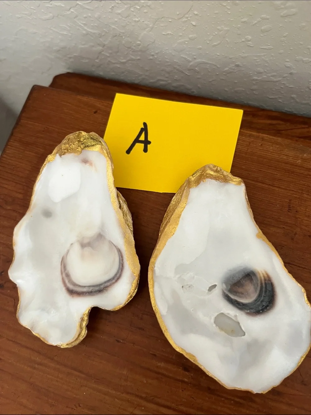 Pair of White Oyster Shell Trinket Dishes with Gold Edging Great for Crafting